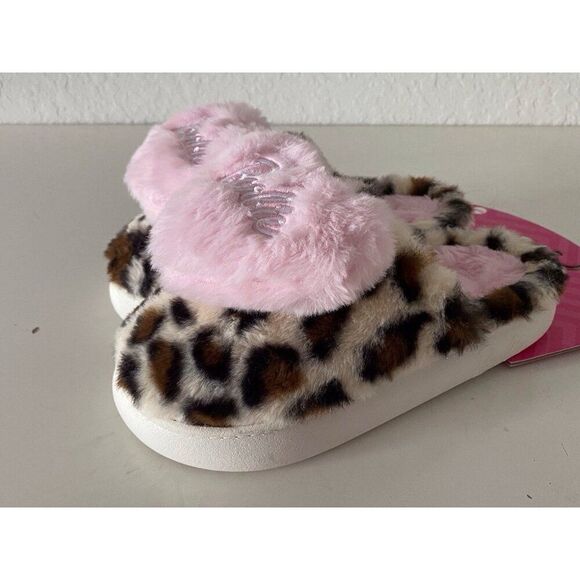 Barbie Leopard Print Pink Heart Plush Faux Fur Slippers Women’s Size Small 5-6 - Picture 8 of 16